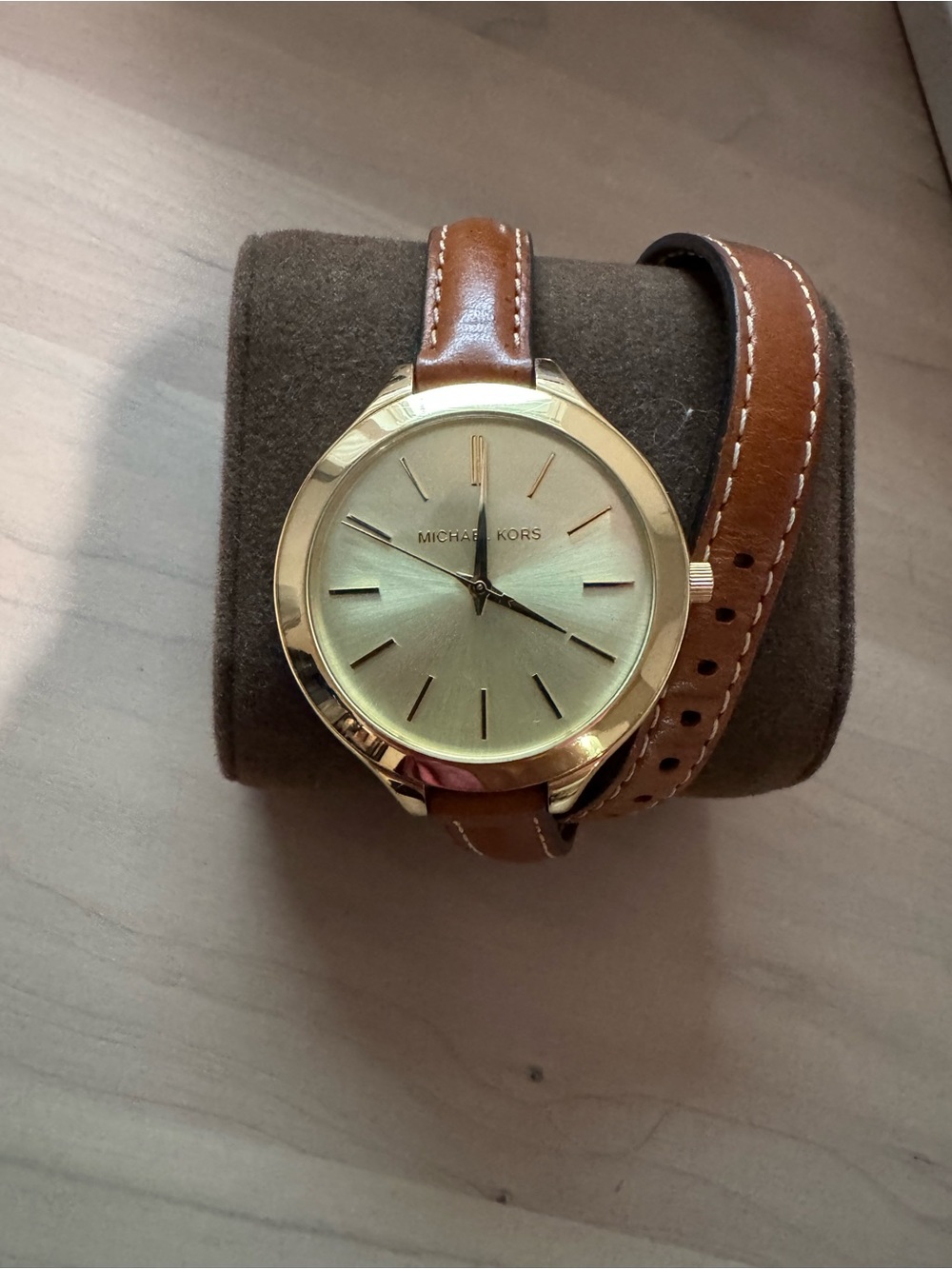 Michael Kors Gold Dial Brown Leather Strap Watch